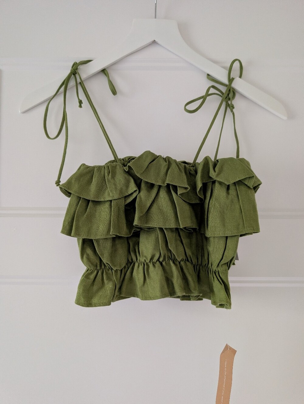 Reformation Ruskin Linen Top Avocado Green Small